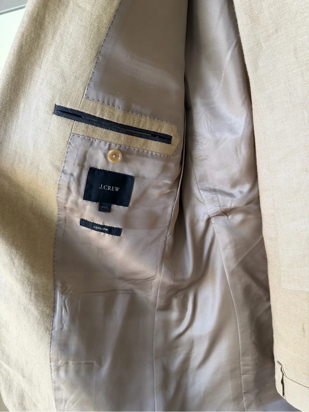 J.Crew Full Ludlow Linen Suit in Camel Tan Pants/Jacket, size 40 L Baird McNutt